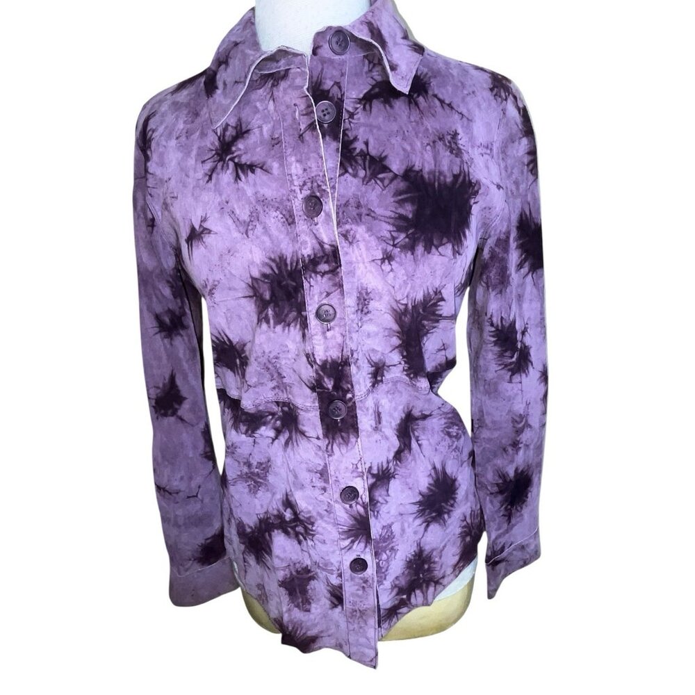 Co & Eddy Suede Shirt Jacket Purple Tie Dye Funky Artsy Button Front Shacket Sm